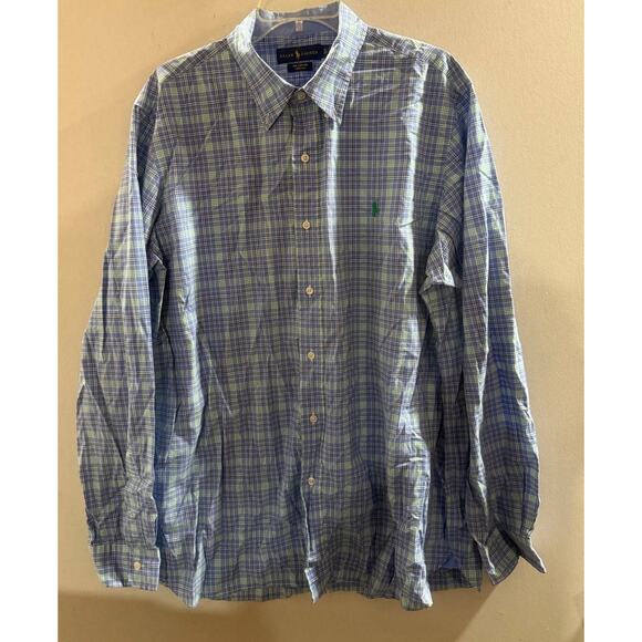 Ralph Lauren Casual Shirt Mens XL Blue Plaid Cotton Stretch Collared Button Down - Picture 1 of 6